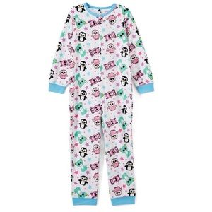 Blue & Pink Beanie Microfleece One Piece Pajamas